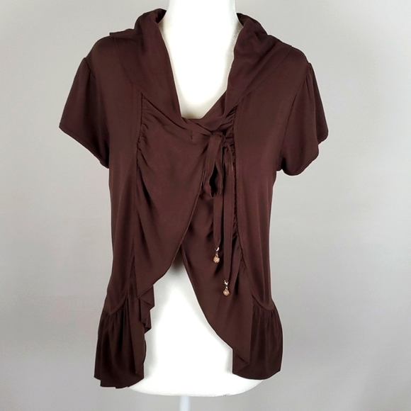 Arden B. Brown Ruffle Tie Cardigan *Medium - Picture 1 of 8